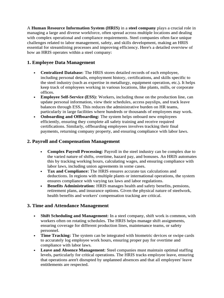 HRIS Benefits for Steel Industry Workforce | PDF | Human Resource ...