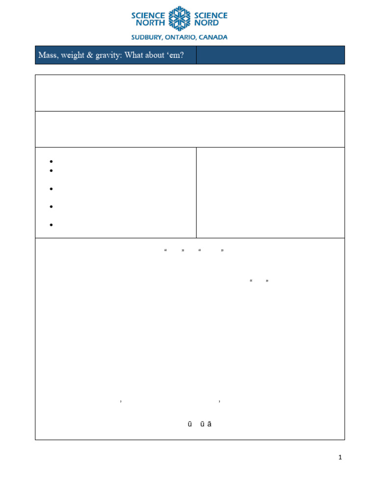 Mass, Weight & Gravity Lesson Plan | PDF | Weight | Mass