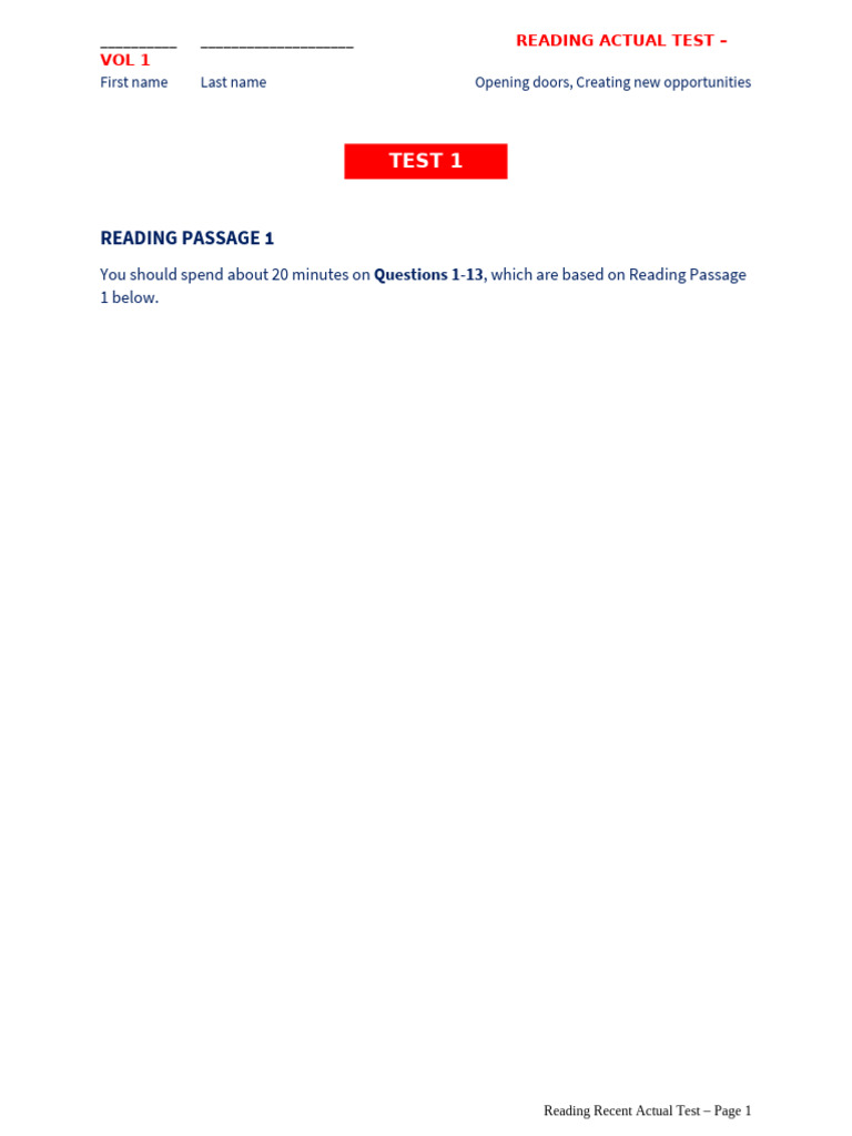 Reading Actual Test Overview | PDF