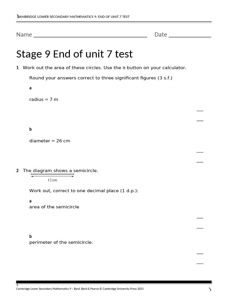 Unit 7 End-of-unit test copy | PDF | Litre | Area