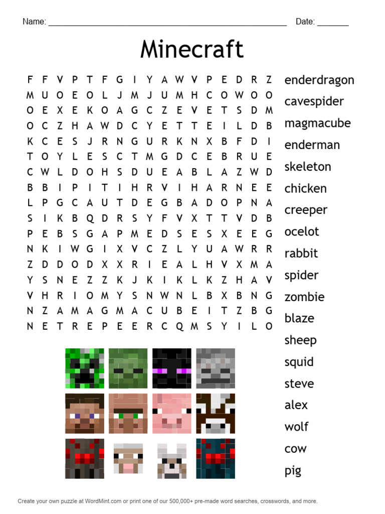 Minecraft Word Search Puzzle | PDF | Games Of Mental Skill | Minecraft