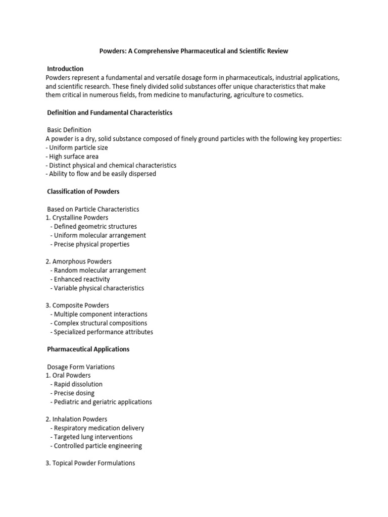 Powders - Comprehensive Review | PDF | Pharmaceutical Formulation ...