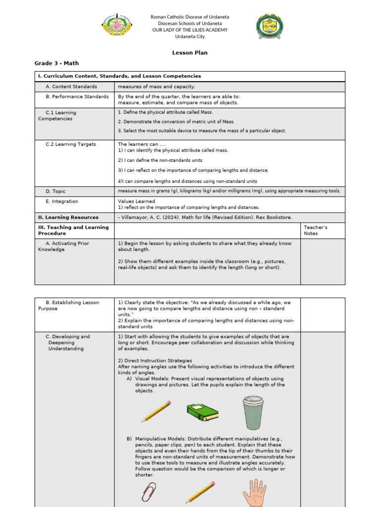 Grade 3 Math Lesson Plan: Measuring Mass | PDF | Kilogram | Educational ...
