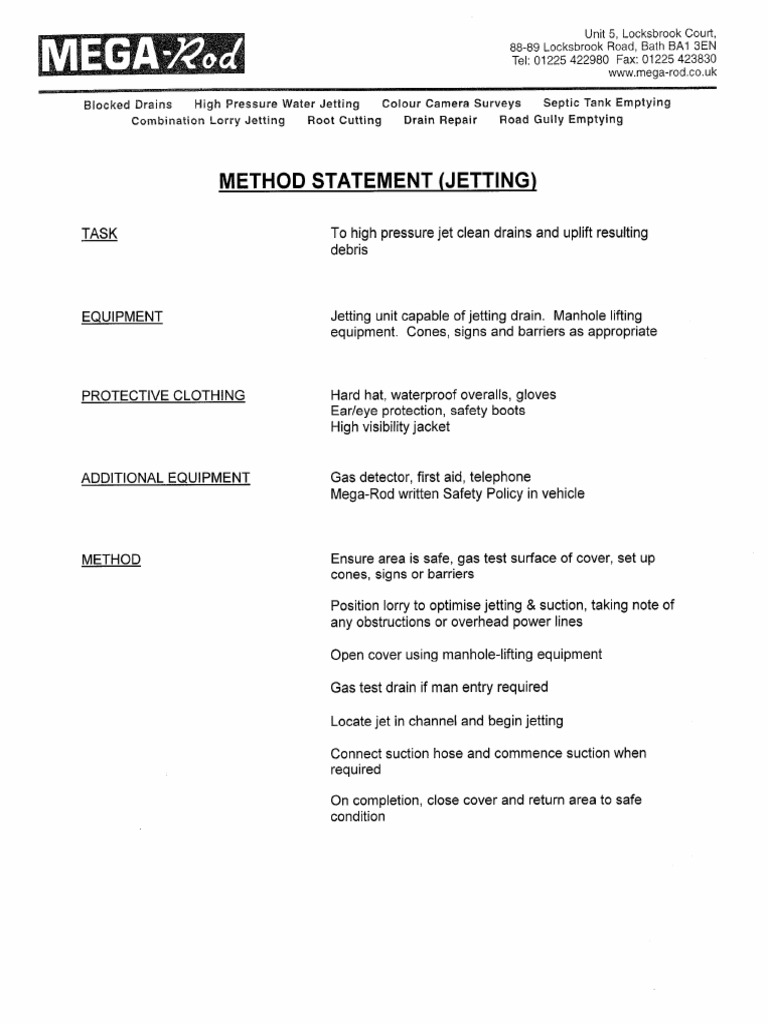 Method Statement Jetting | PDF
