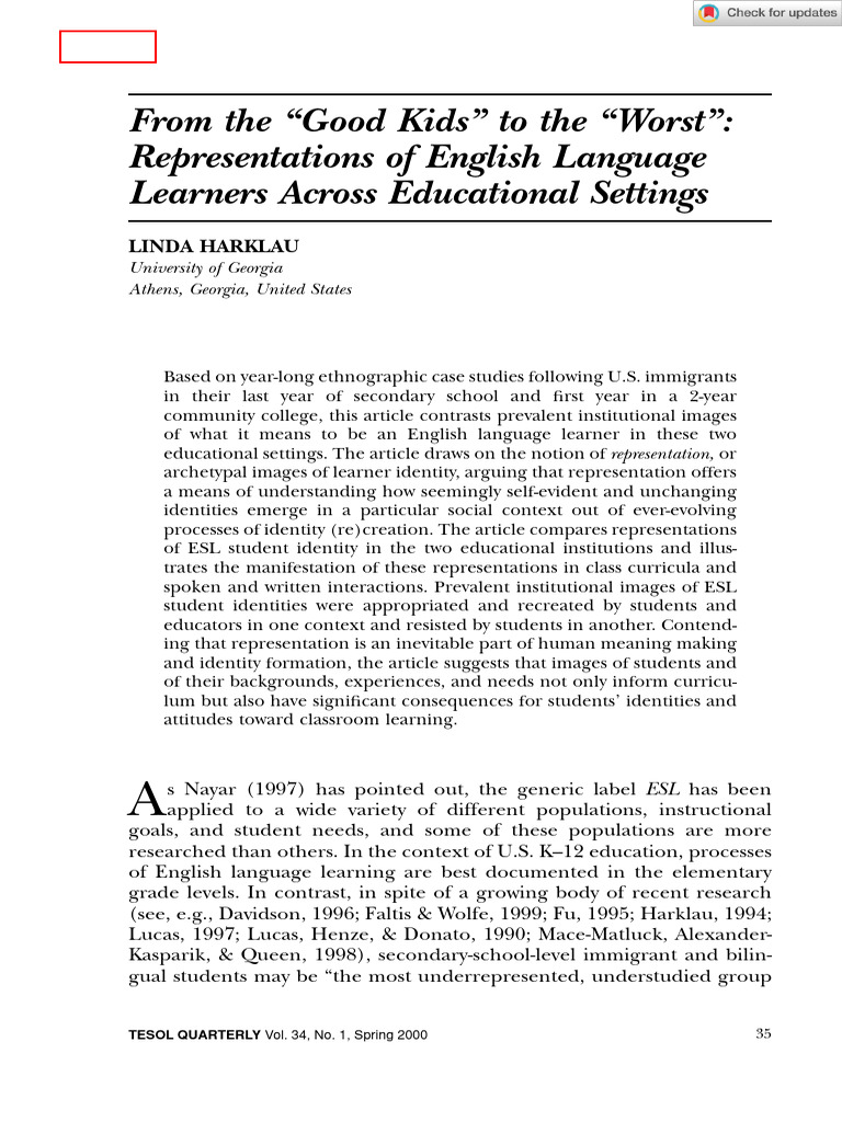 TESOL Quarterly - 2012 - HARKLAU - From The Good Kids To The Worst ...