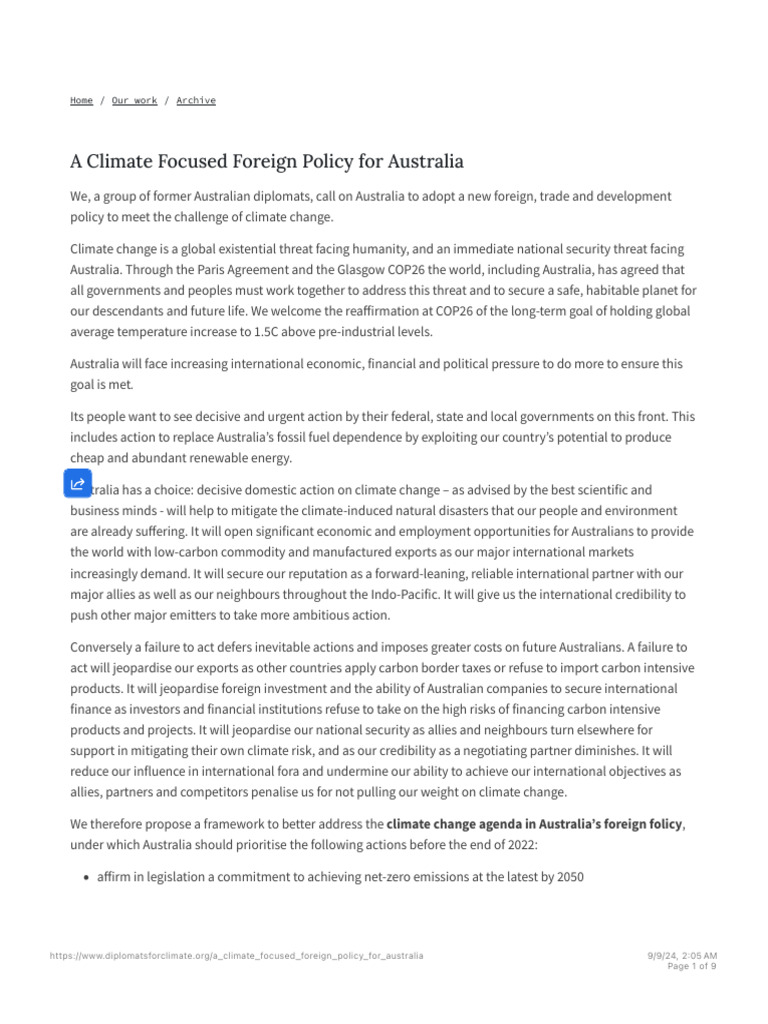 Australia’s Climate-Focused Foreign Policy | PDF | Climate Change ...