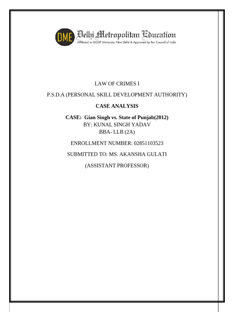 Gian Singh vs. Punjab: Case Analysis | PDF | Crimes | Crime & Violence