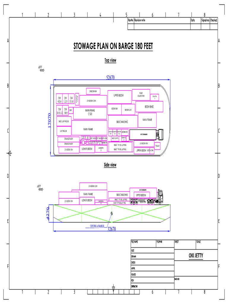 Stowage Plan On Barge 180 FT - 4 Units Crane - Trailer 40 FT ...