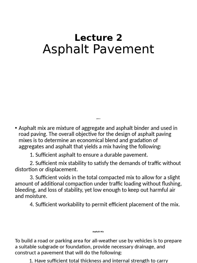 Lecture 2 Asphalt Pavement Rev | PDF | Road Surface | Concrete