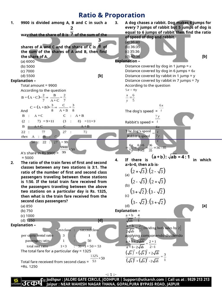 Ratio and Proportion Problems Explained | PDF | Expense | Percentage