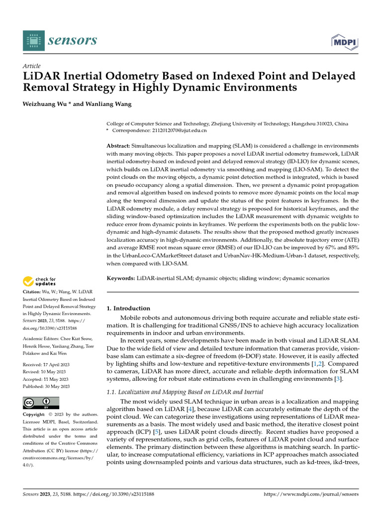 LiDAR Inertial Odometry in Dynamic Environments | PDF | Lidar