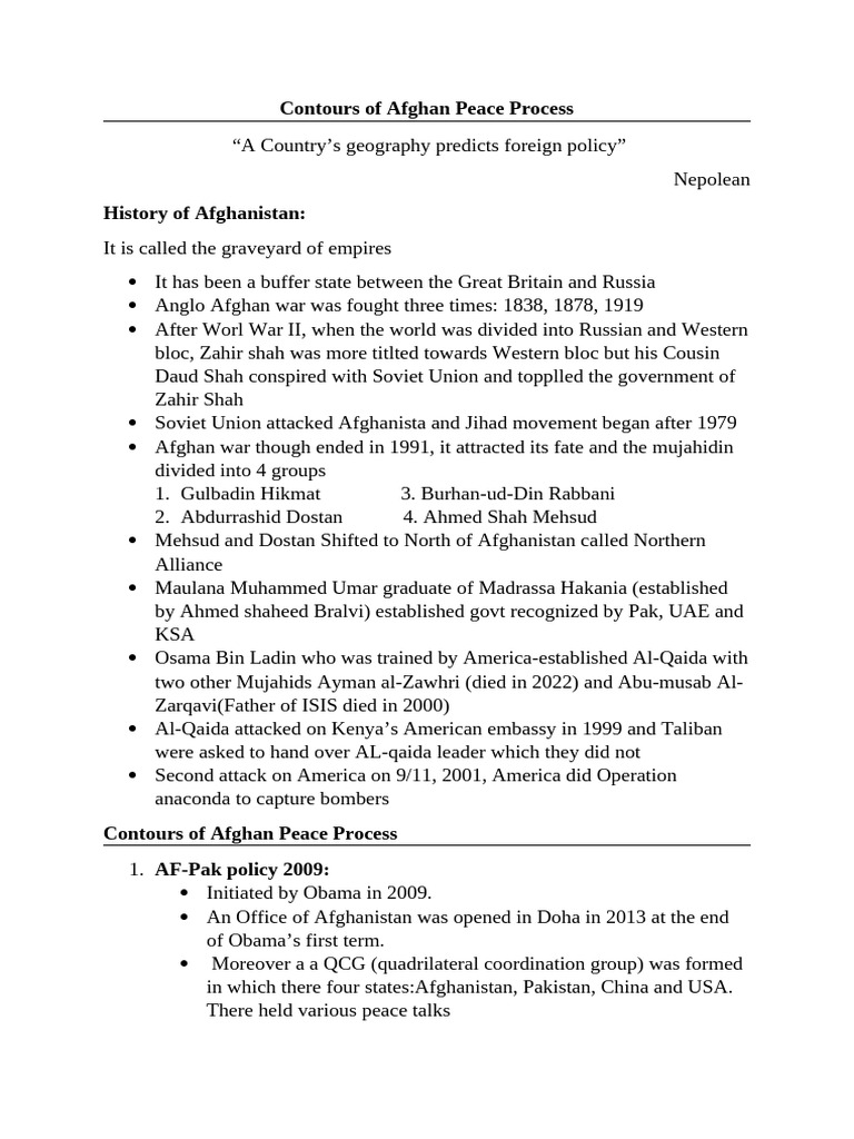 Contours of Afghan Peace Process | PDF | Afghanistan | Taliban