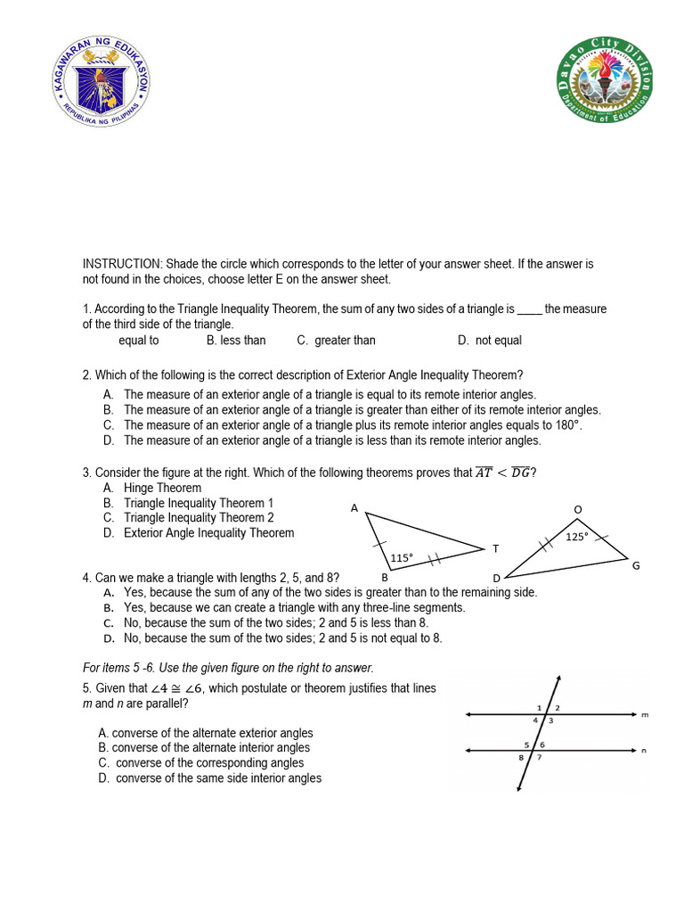 Quarterly Test_Q4 Mathematics 8 | PDF | Triangle | Angle