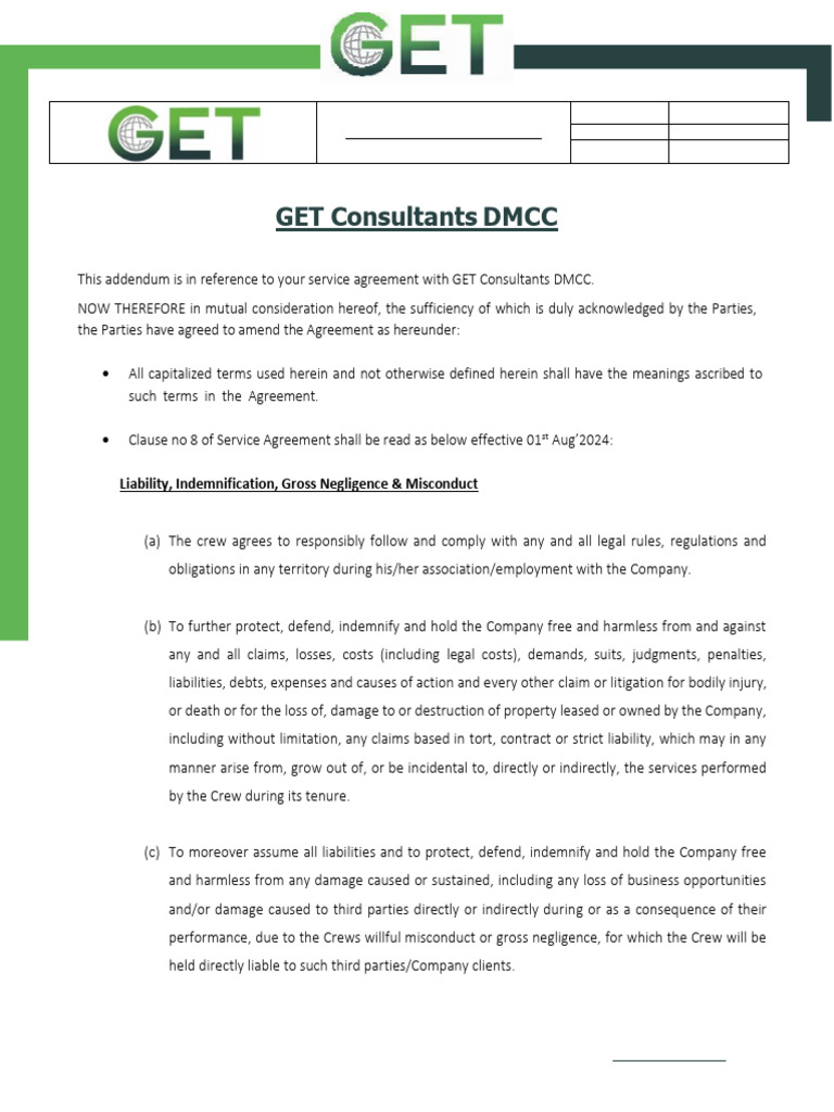 GET HR F 24 Addendum | PDF | Indemnity | Legal Liability