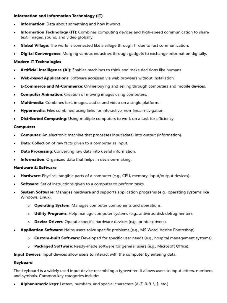 Computer Science PTB Chapter 1 Part 1concise Notes For Revision | PDF ...