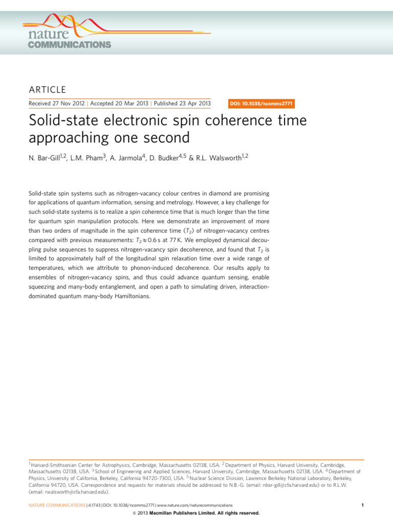 Bar-Gill Et Al. - 2013 - Solid-State Electronic Spin Coherence Time ...