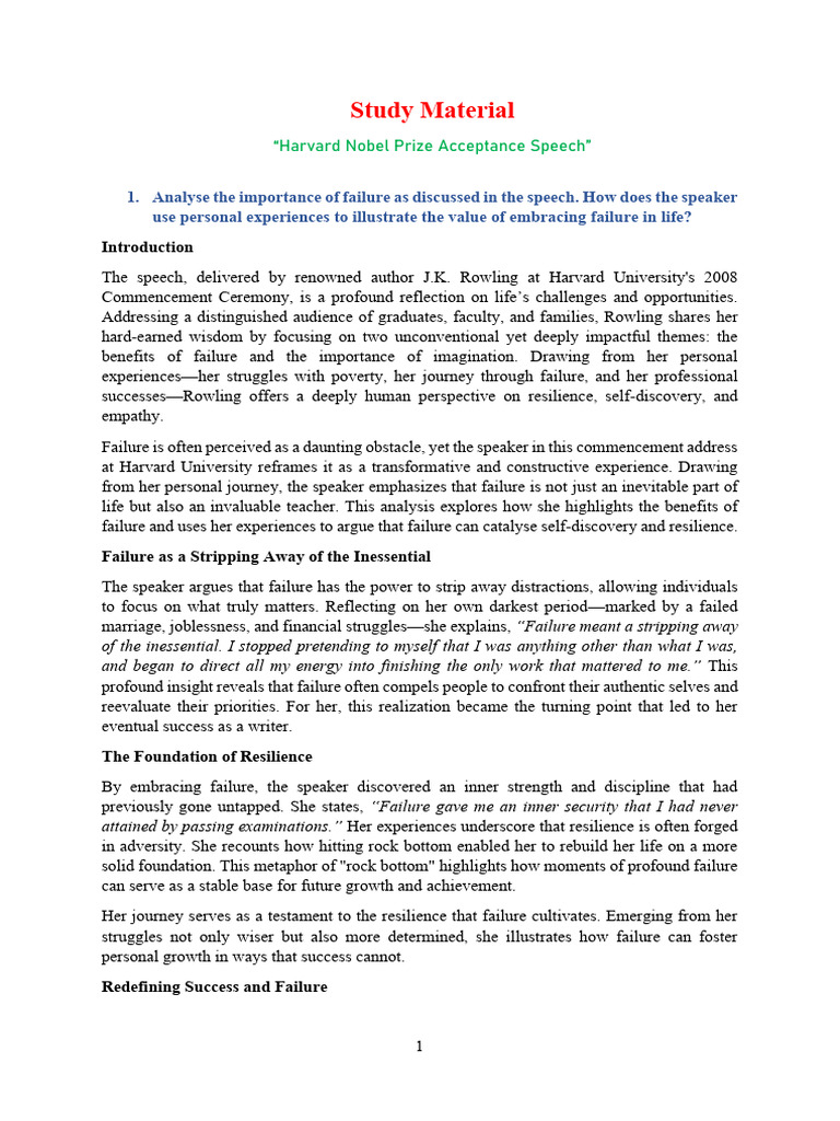 Embracing Failure: Rowling's Harvard Speech | PDF | Empathy ...