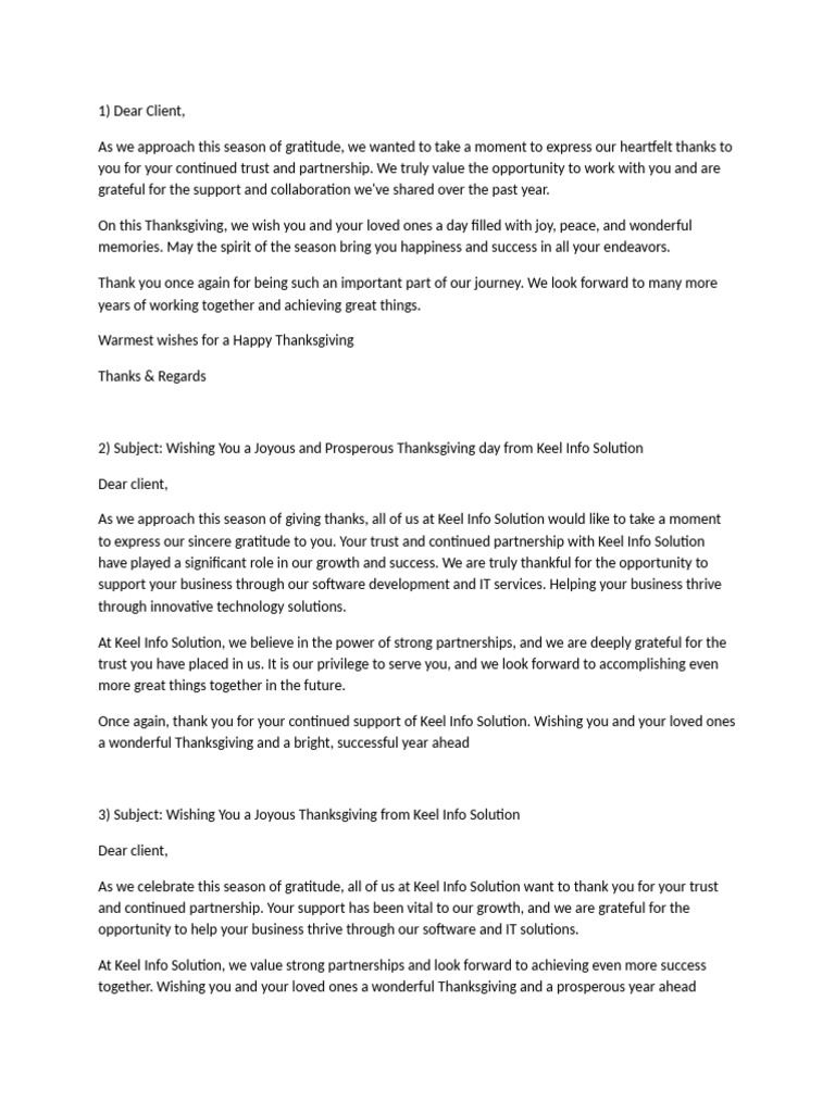 Thanks Giving Message To Clients | PDF