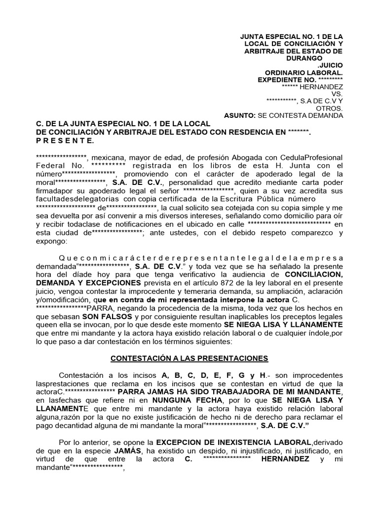 Contestación de Demanda Laboral | PDF | Caso de ley | Judicaturas