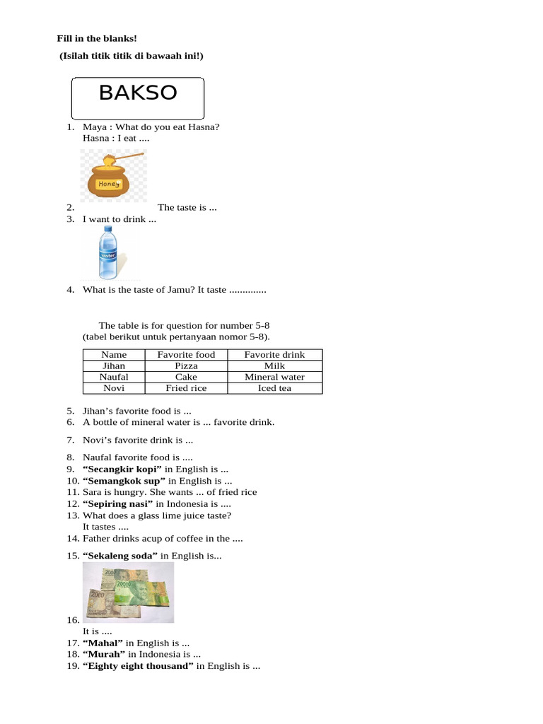 Lat Soal SAS 1 Bing KELAS 5 | PDF | Cuisine | Foods