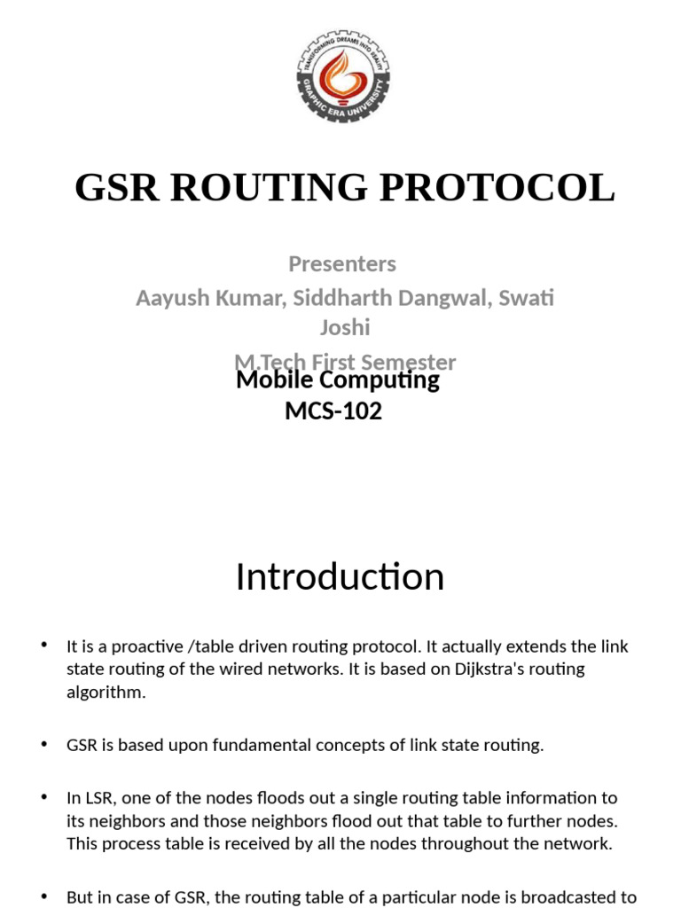 GSR Routing Protocol Overview | PDF | Routing | Wireless Ad Hoc Network