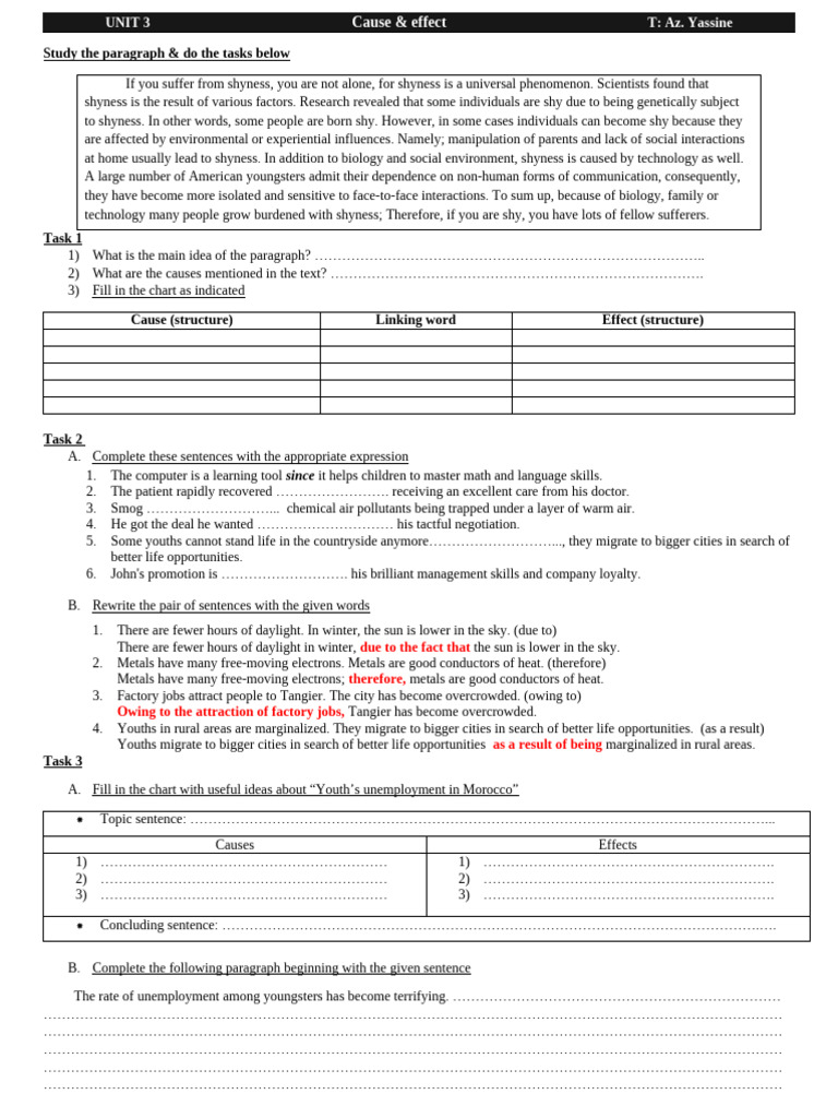 Unit 3 Cause and Effect Paragraph | PDF | Shyness