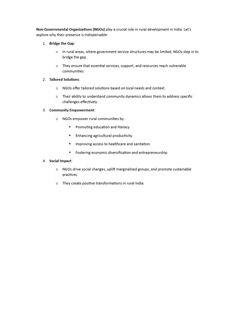 Need For Ngo Working in The Field of Rural Development | PDF