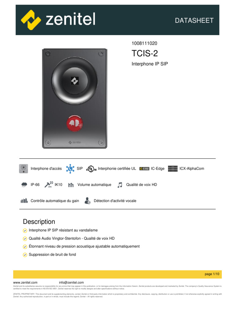 Interphone IP SIP TCIS-2 Résistant | PDF | Électronique
