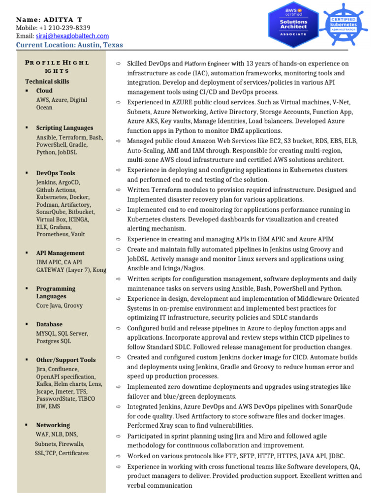Senior DevOps Engineer Profile | PDF | Cloud Computing | Amazon Web ...
