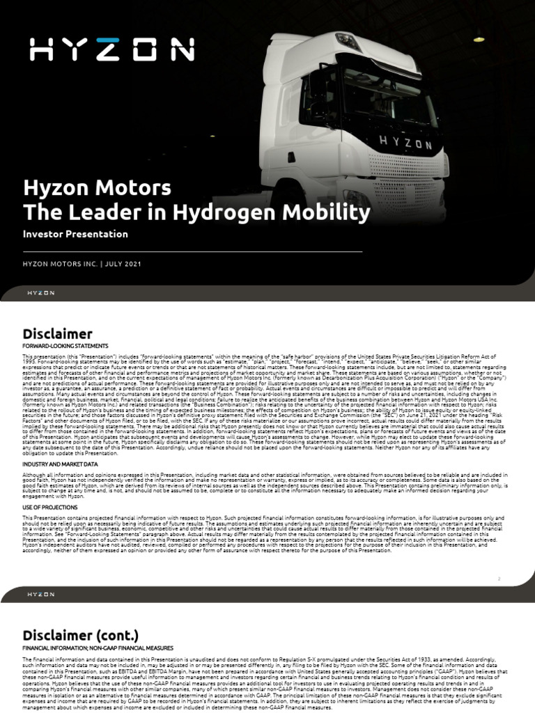 Hyzon Motors Investor Presentation July 2021 | PDF | Audit | Solar Power