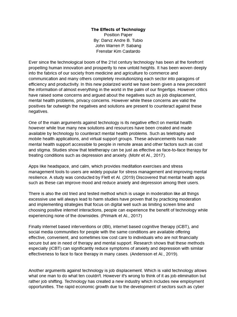 Benefits and Challenges of Technology | PDF | Mental Health | Psychiatry