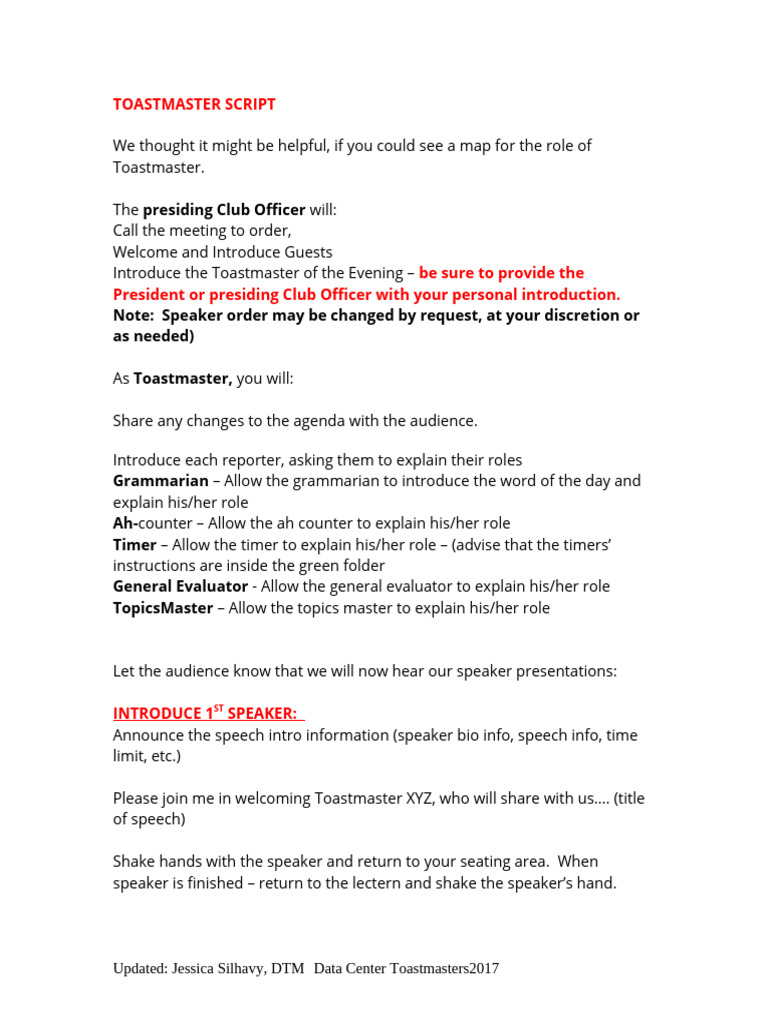 Toastmaster Meeting Script Guide | PDF | Human Communication