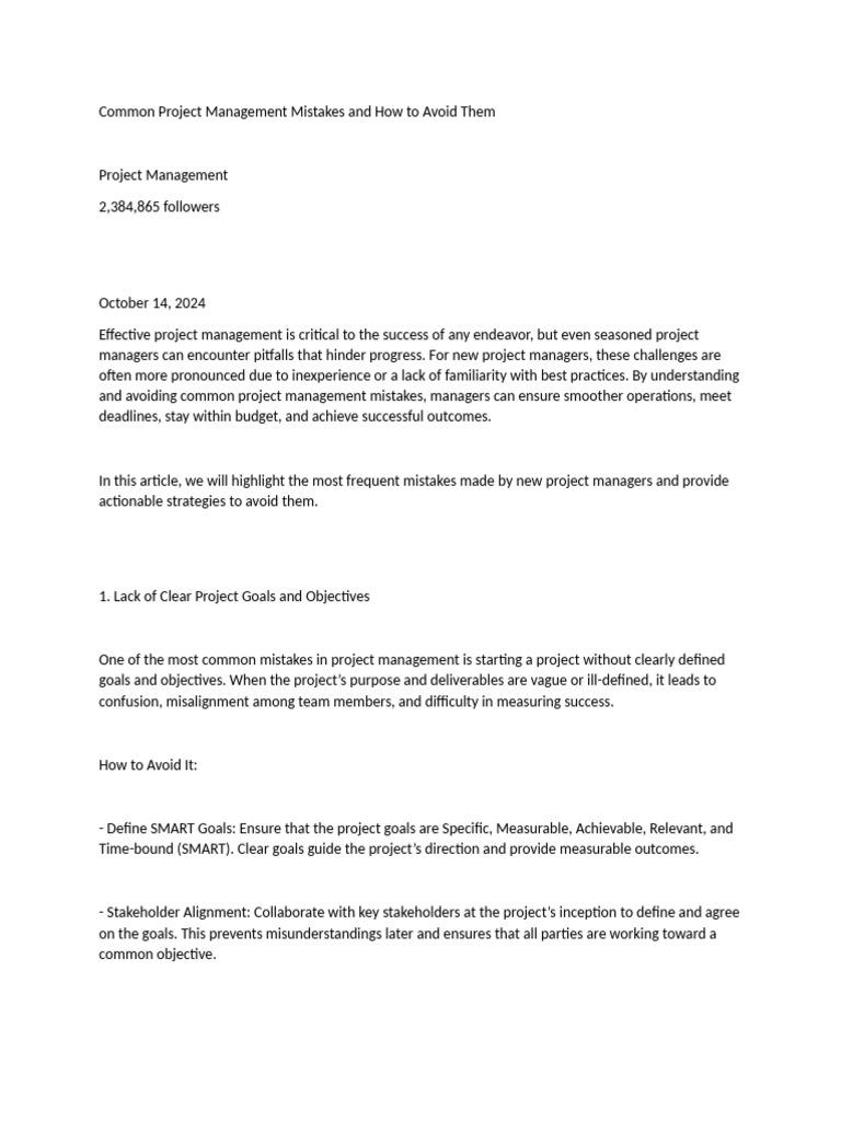 Common Project Management Mistakes and How to Avoid Them chap 7 | PDF ...