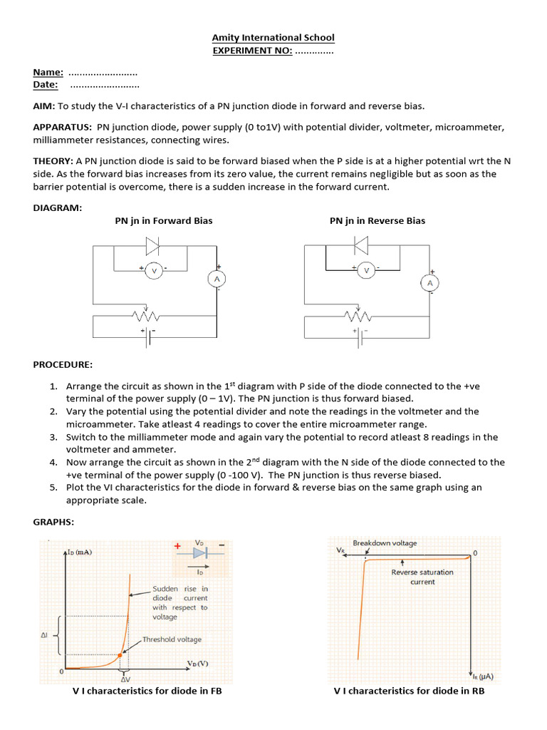 V-I Characteristics of PN Junction Diode | PDF | P–N Junction | Diode