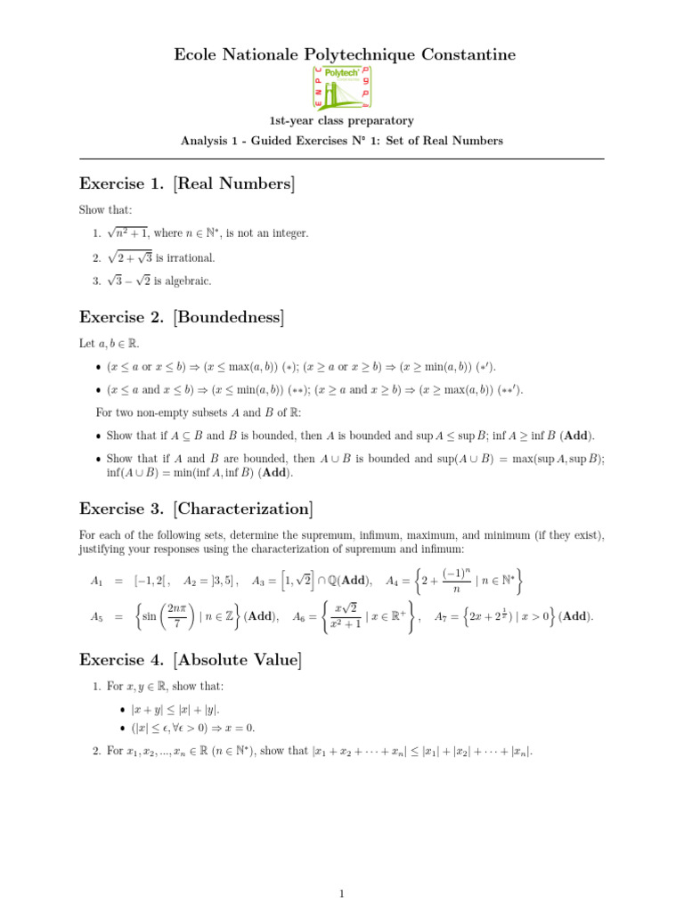 Real Numbers and Boundedness Exercises | PDF | Mathematics | Arithmetic