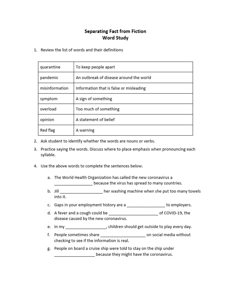 Word Study: Fact vs. Fiction | PDF