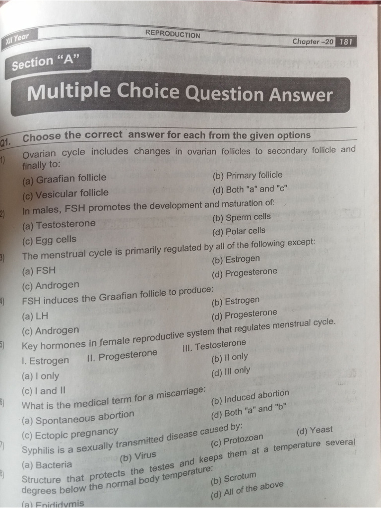 Reproduction Mcqs Class 12 | PDF