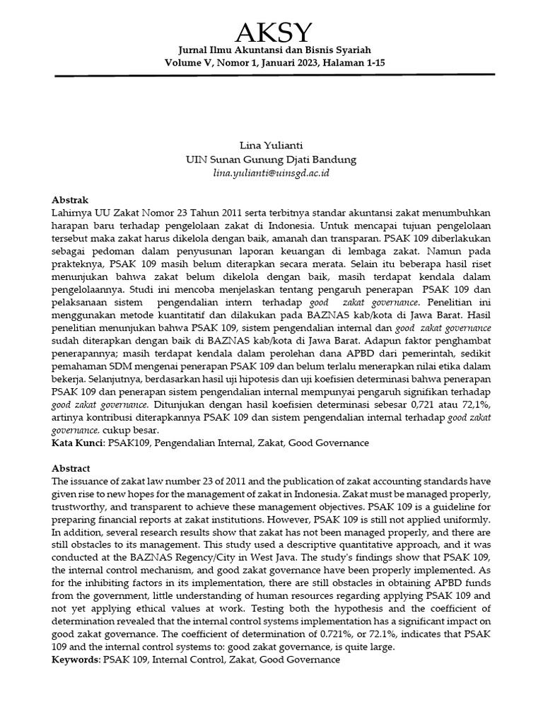 Impact of PSAK 109 on Zakat Governance | PDF | Internal Control ...