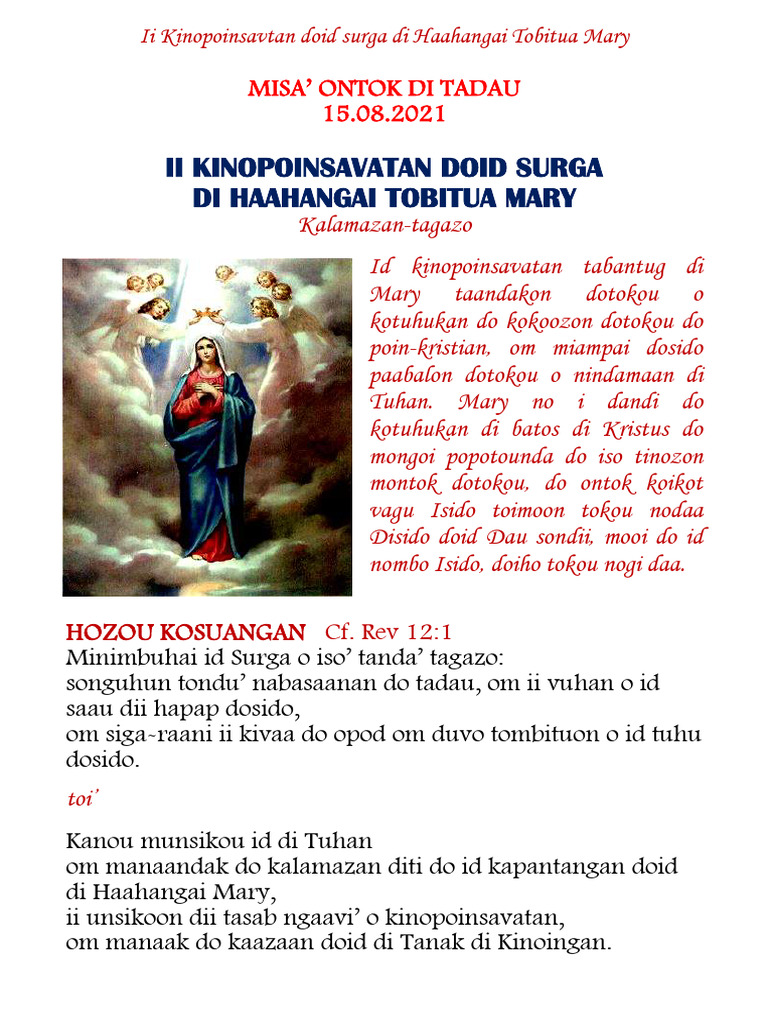 Kinopoinsavatan Di Mary (Misa Ontok Di Tadau) | PDF