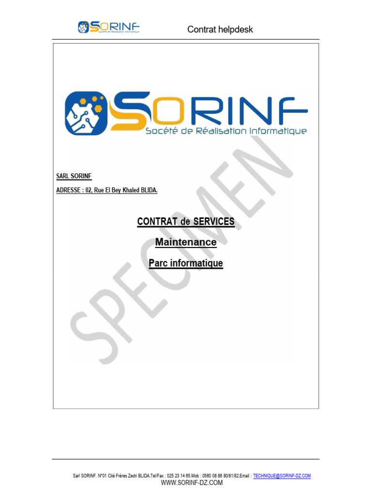 Contrat de services helpdesk SORINF | PDF | Serveur (Informatique ...