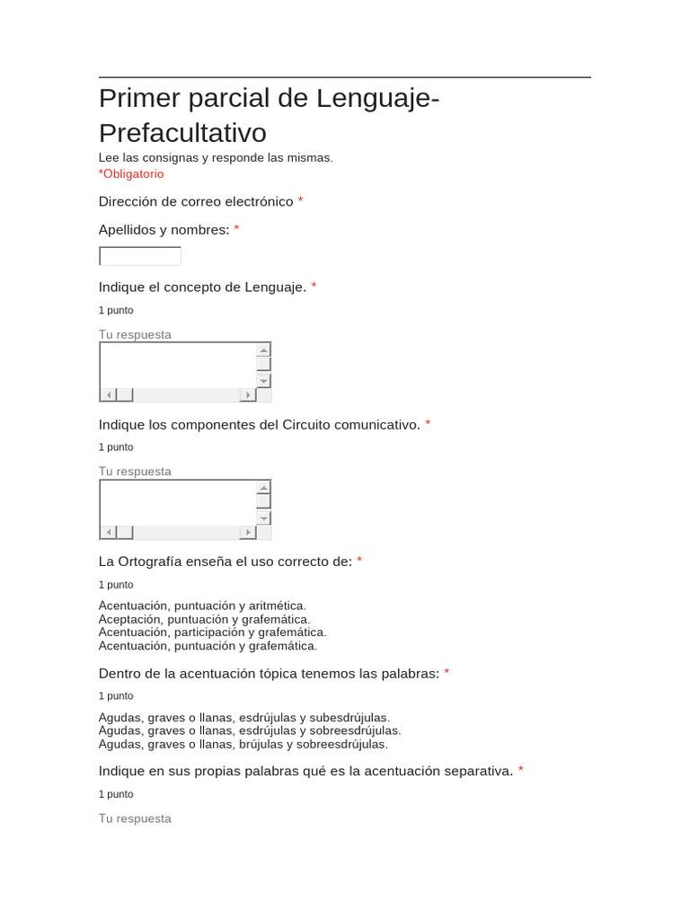 Primer Parcial de Lenguaje: Ejercicios y Consignas | PDF