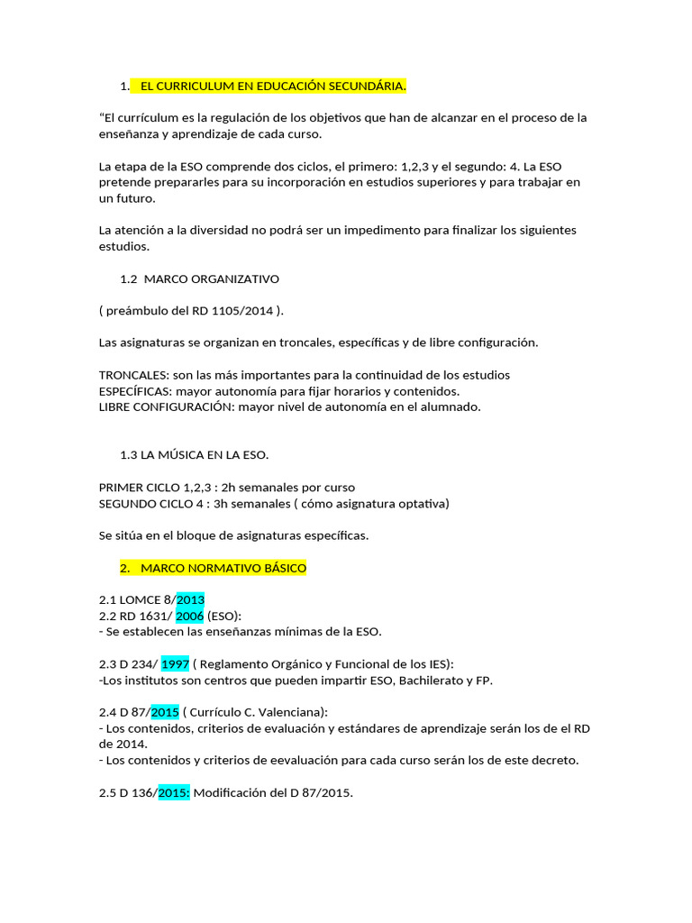 Currículum y Organización en ESO | PDF | Evaluación | Plan de estudios