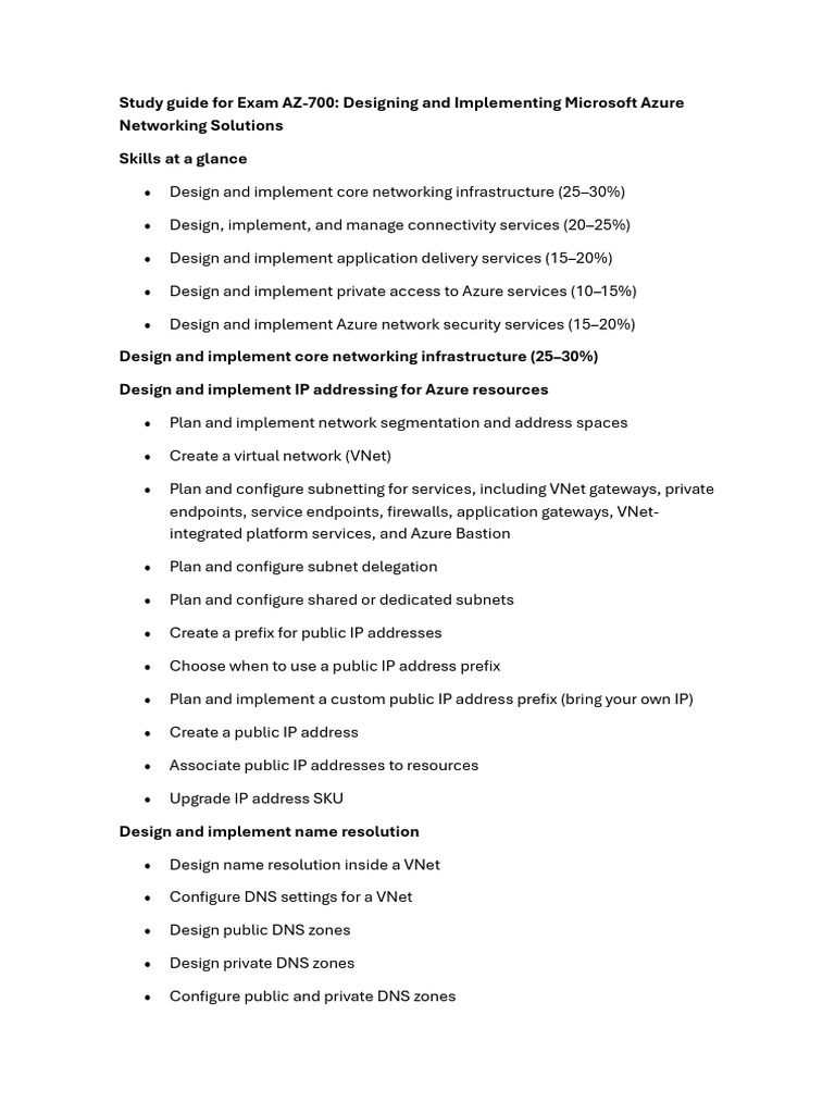 AZ-700 Exam Study Guide Overview | PDF | Computer Network | Transport ...