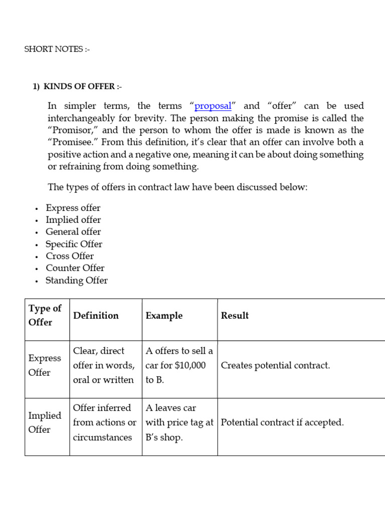Types of Offers in Contract Law | PDF | Offer And Acceptance | Legal Remedy