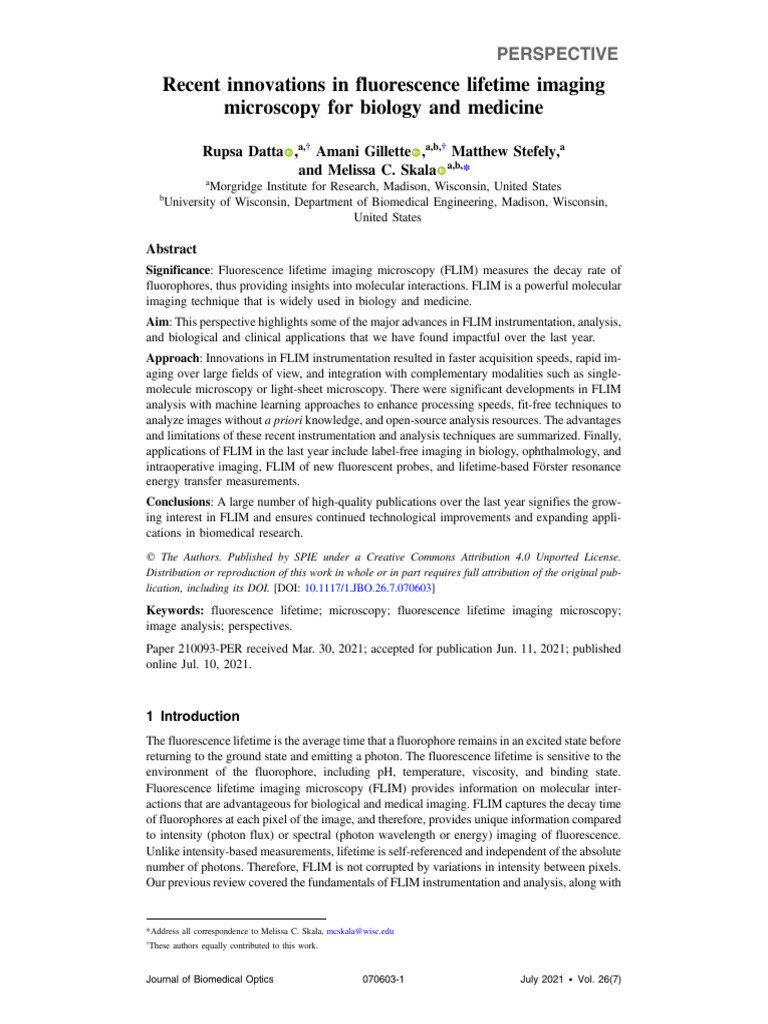 Recent Innovations in Fluorescence Lifetime Imaging Microscopy For ...