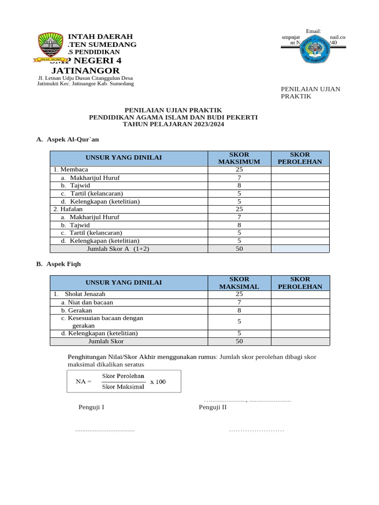 Form Penilaian Uprak KLS 9 | PDF