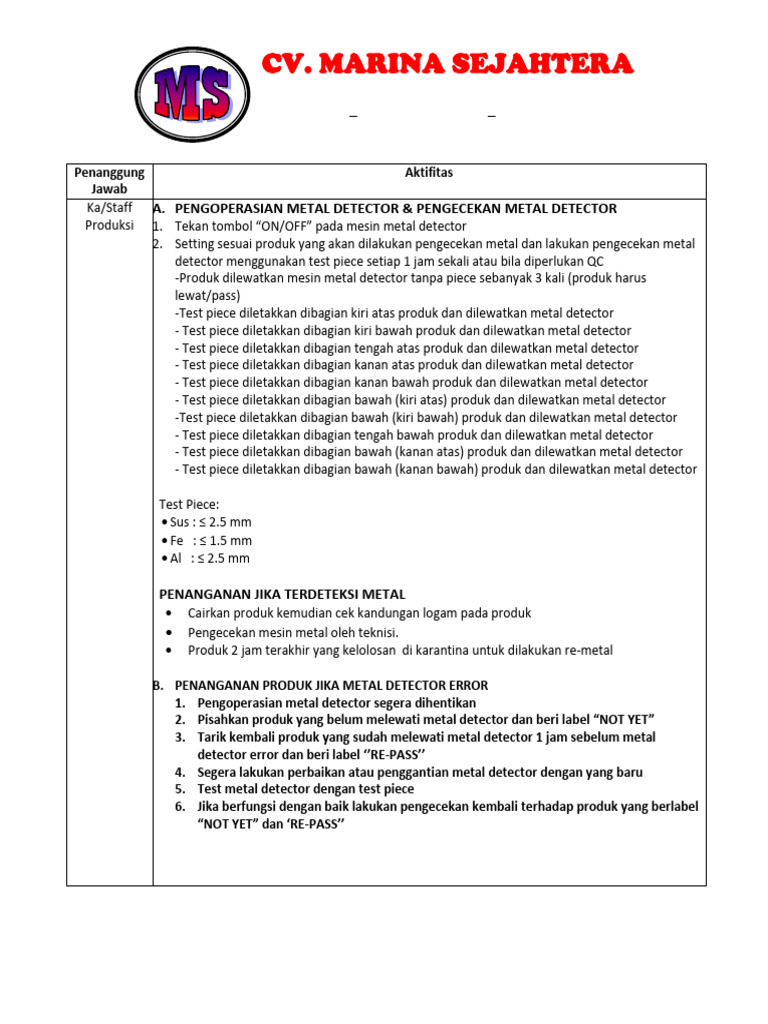 SOP Pengoperasian Metal Detector | PDF