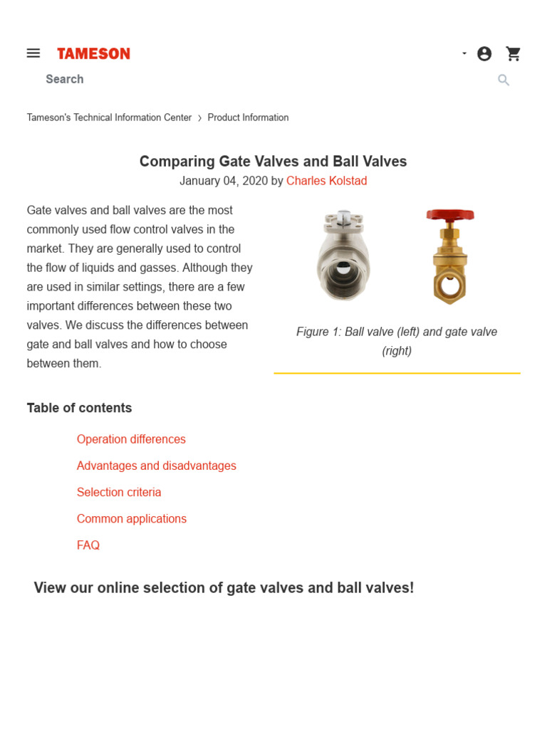 Comparing Gate Valves and Ball Valves | PDF | Valve | Gas Technologies