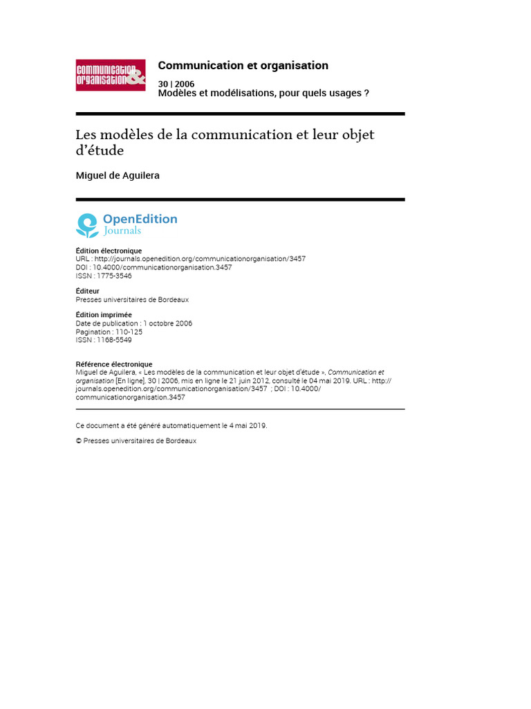 Modèles de communication : enjeux et études | PDF | la communication ...