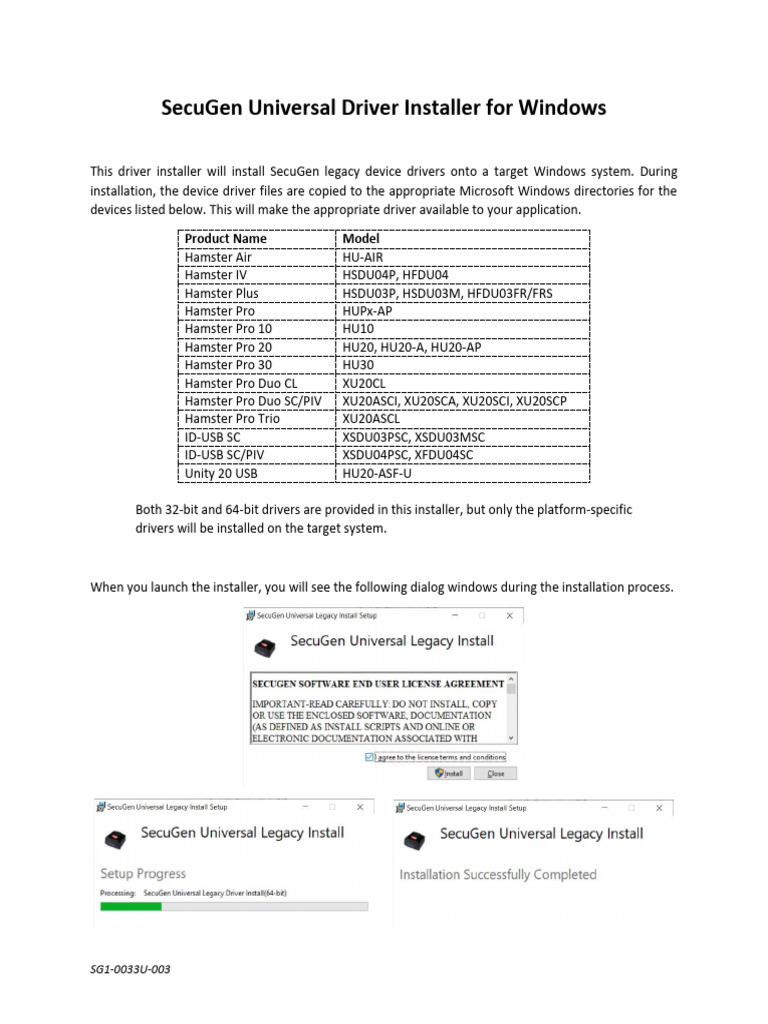 SecuGen Universal Driver Installer Guide | PDF